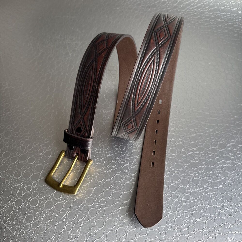 Wrangler Mens Brown Leather Western Belt Tooled Geometric - Size 36 NWOT